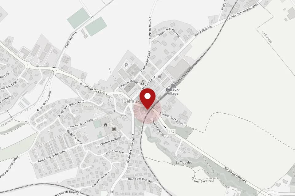 Plan de Belfaux avec l'emplacement de MCS, Route du Centre 1