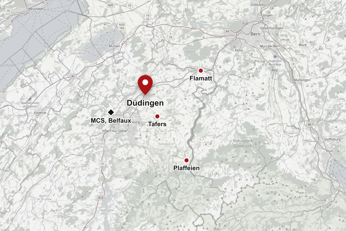 Karte des Sensebezirks mit Düdingen, Tafers, Flamatt und Plaffeien