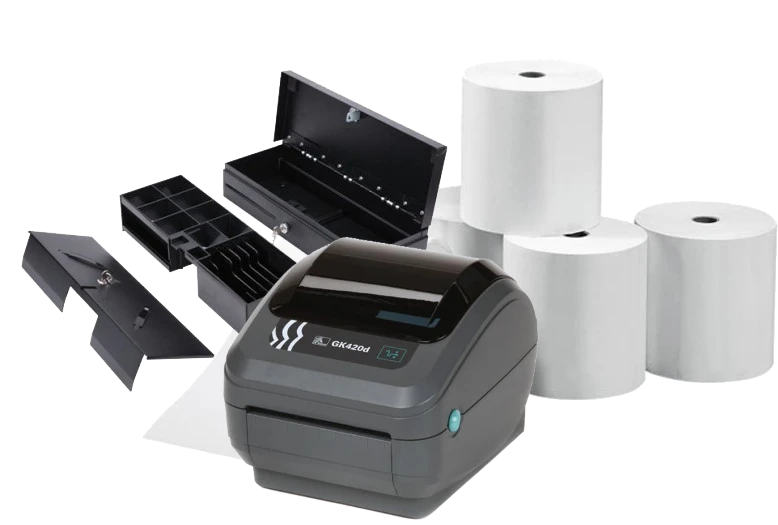 Imprimante et papier pour caisse enregistreuse, tiroir caisse